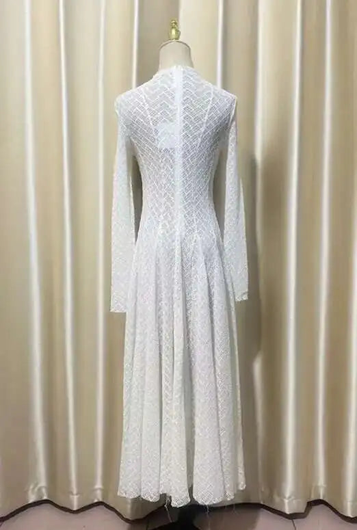 Elegant evening maxi dress with woven A-line design - Libby
