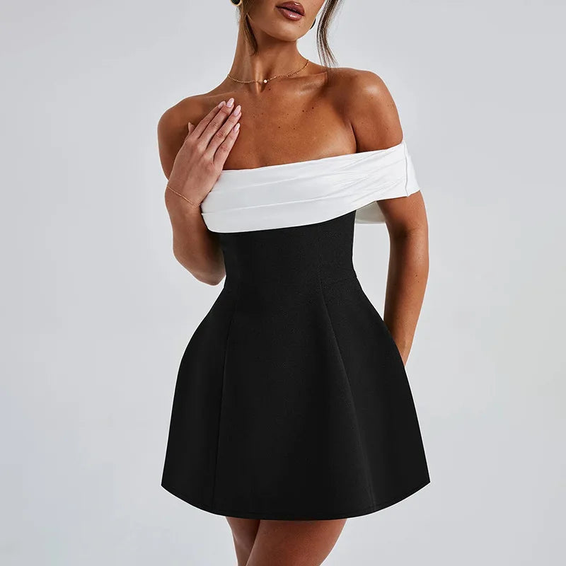 Mini dress with satin off-shoulder straps - Sia