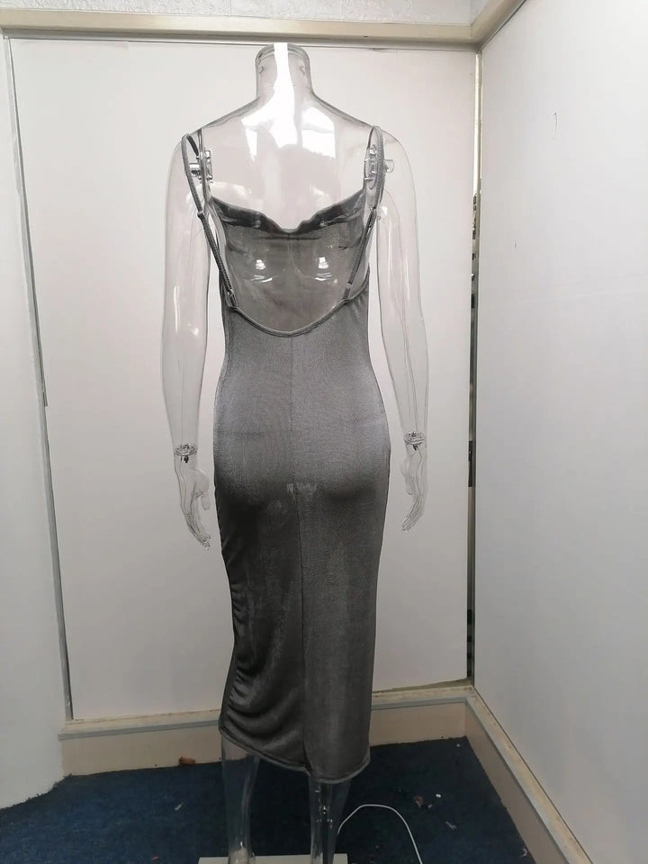 Summer midi knitted dress with slit decoration - Smile