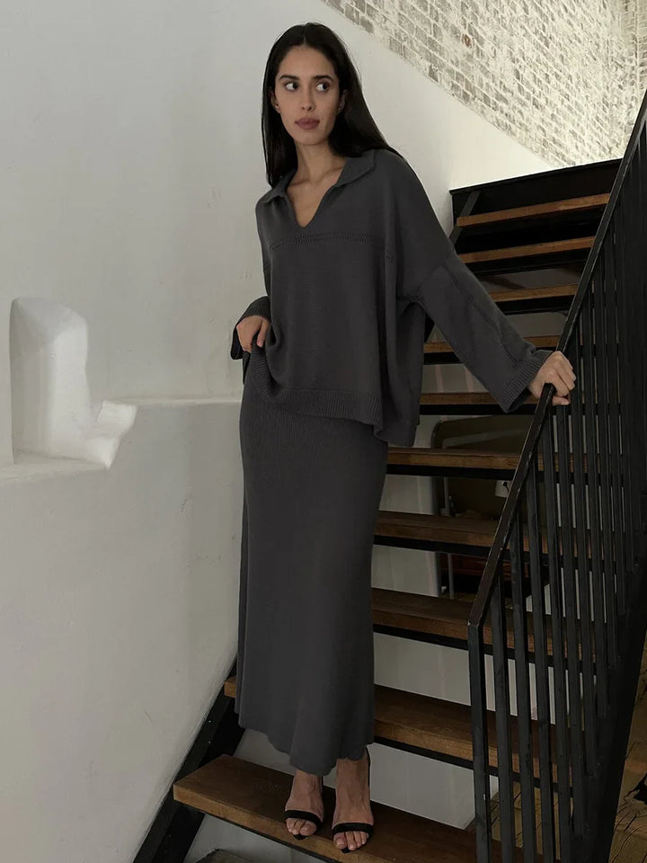 Loose two-piece knitted set maxi skirt and top - Shilav