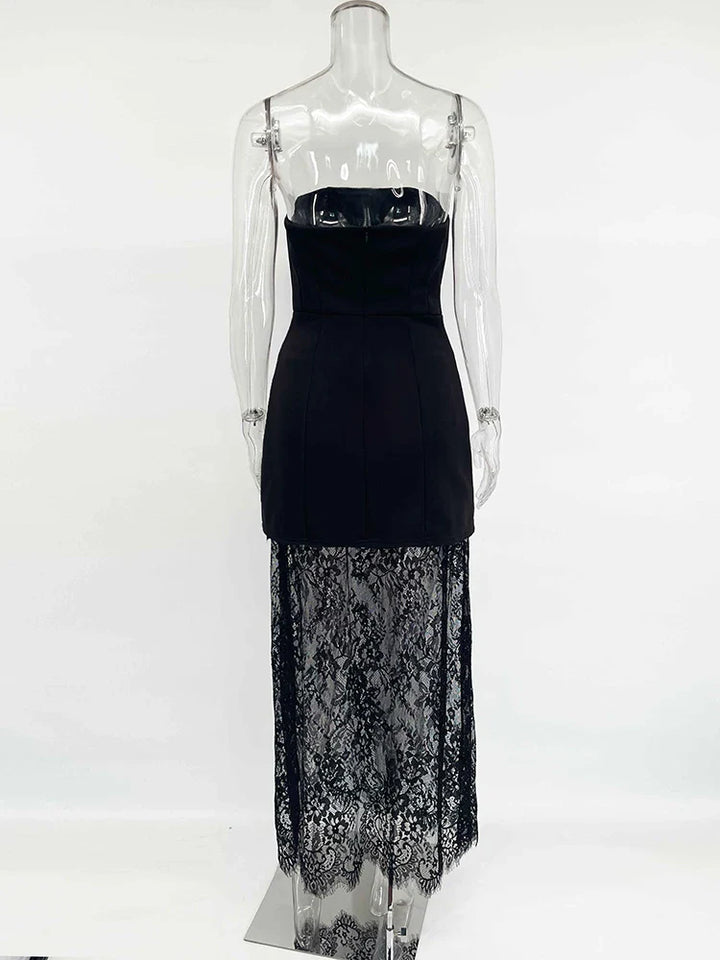Elegant two-piece set strapless top and maxi lace skirt - Juline