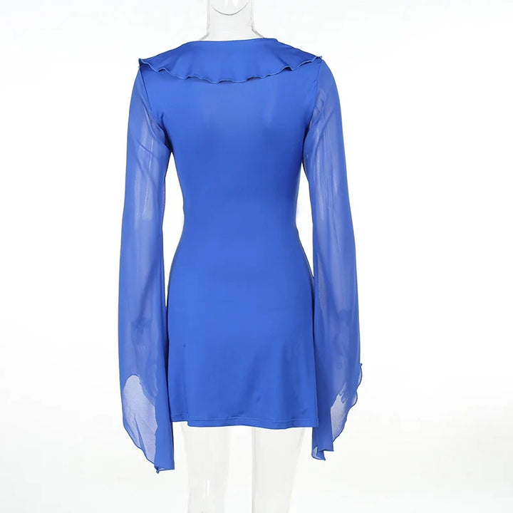 Mini Dress with Ruffle and Bell Chiffon Sleeves - Felis