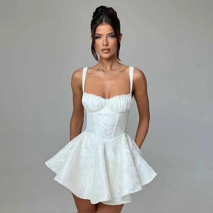 Mini Dress with Floral Embroidery and Lace Detail - Blanca