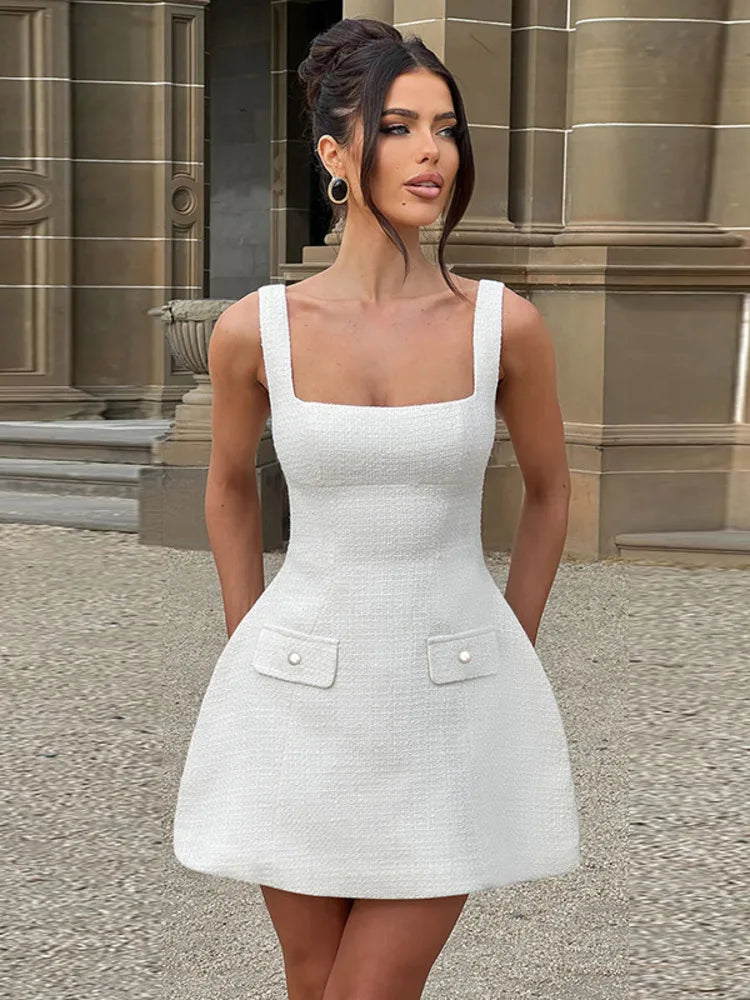 Woven mini dress in A-line cut with pocket decoration - Mili