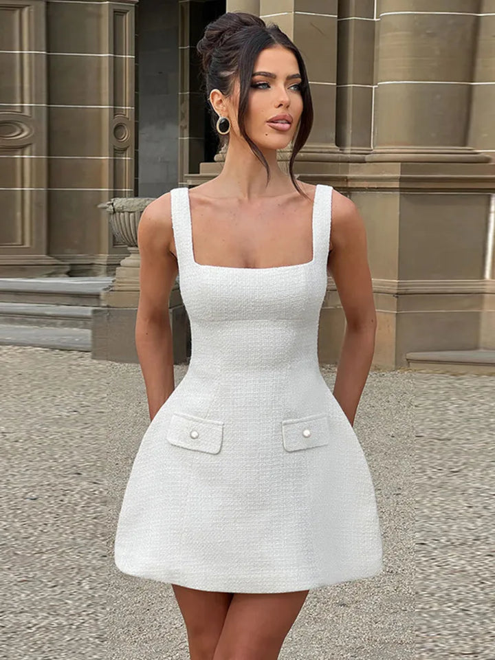 Woven mini dress in A-line cut with pocket decoration - Mili