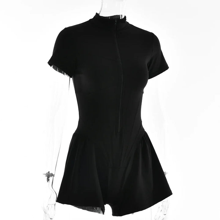 Short Sporty Jumpsuit with Corset Cut and Front Zipper Closure - Averie