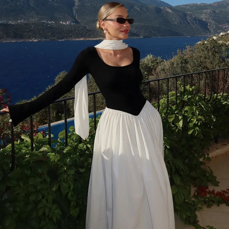 Maxi Dress with Scarf Decoration - NESSIA