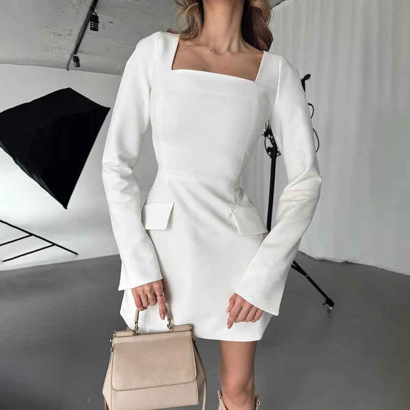 Tailored A-line mini dress with back tie waist and pocket detail - Yar
