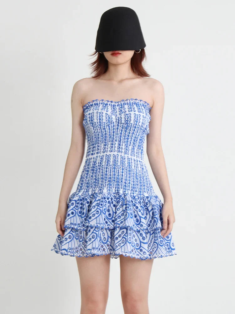 Strapless Mini Dress with Ruching and Ruffle - Diane