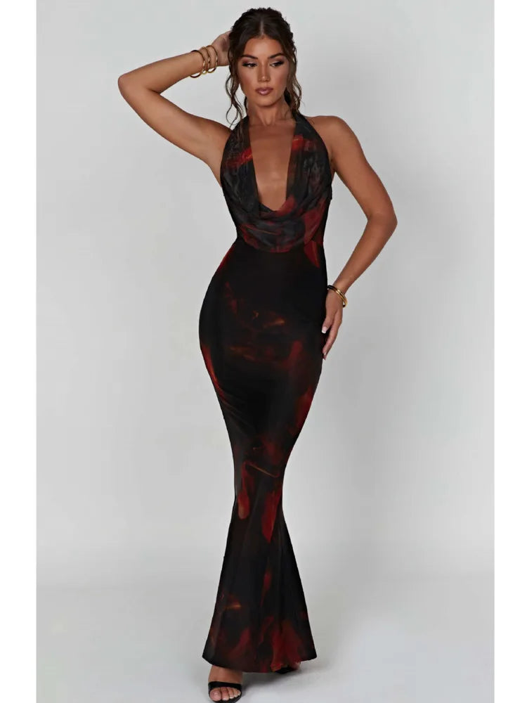 Maxi Dress with Dropped Collar and Open Back - Azariah