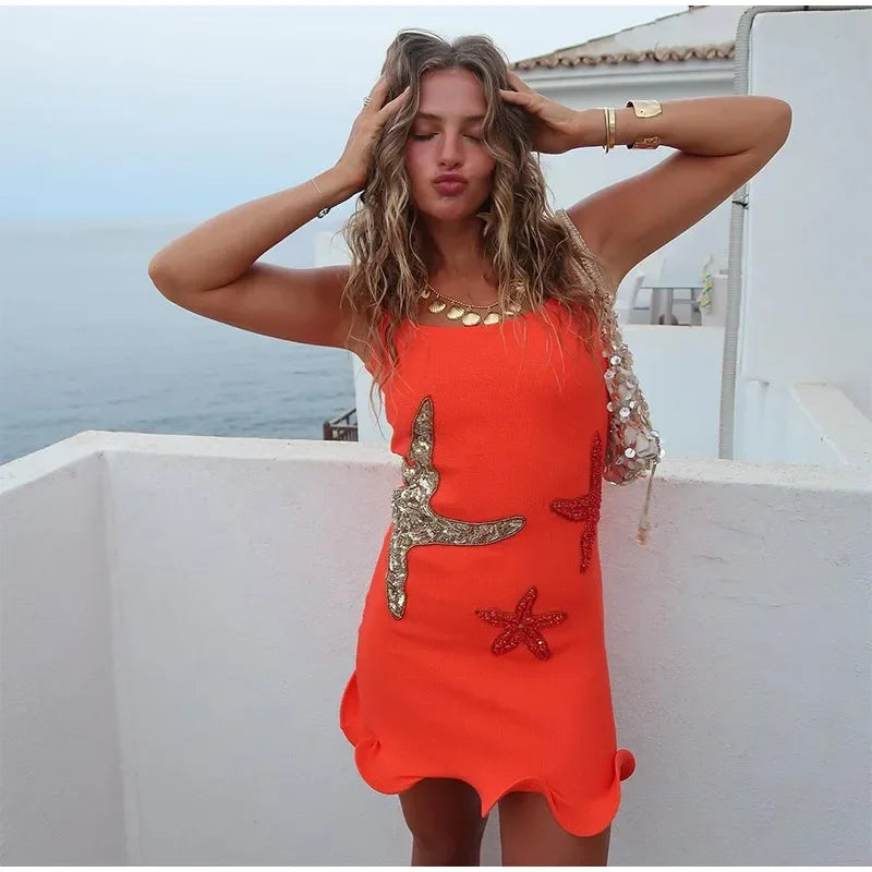 Mini Dress with Sequin Starfish Detail - Daisy