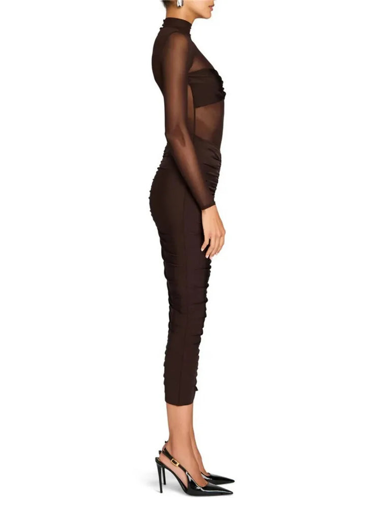 Fitted midi dress with ruching and mesh design - Miren