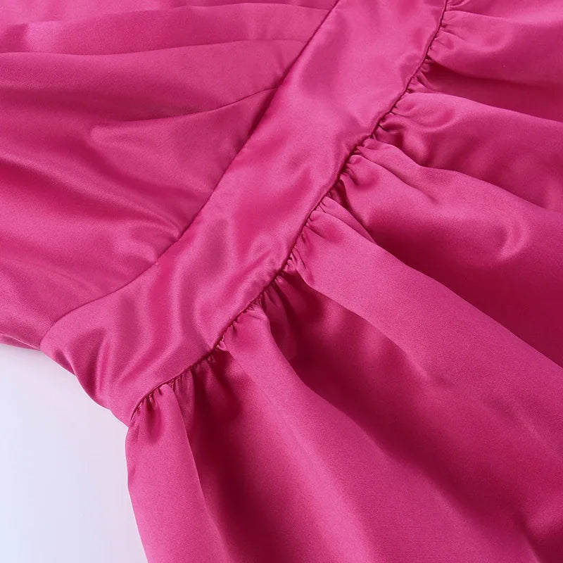 A-Line Satin Mini Dress with Sequin Straps - Miel
