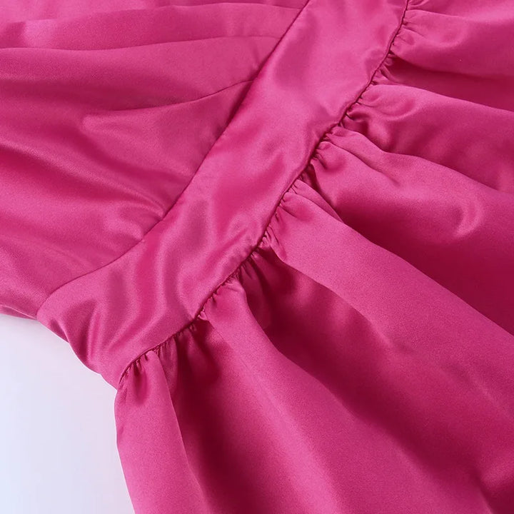 A-Line Satin Mini Dress with Sequin Straps - Miel