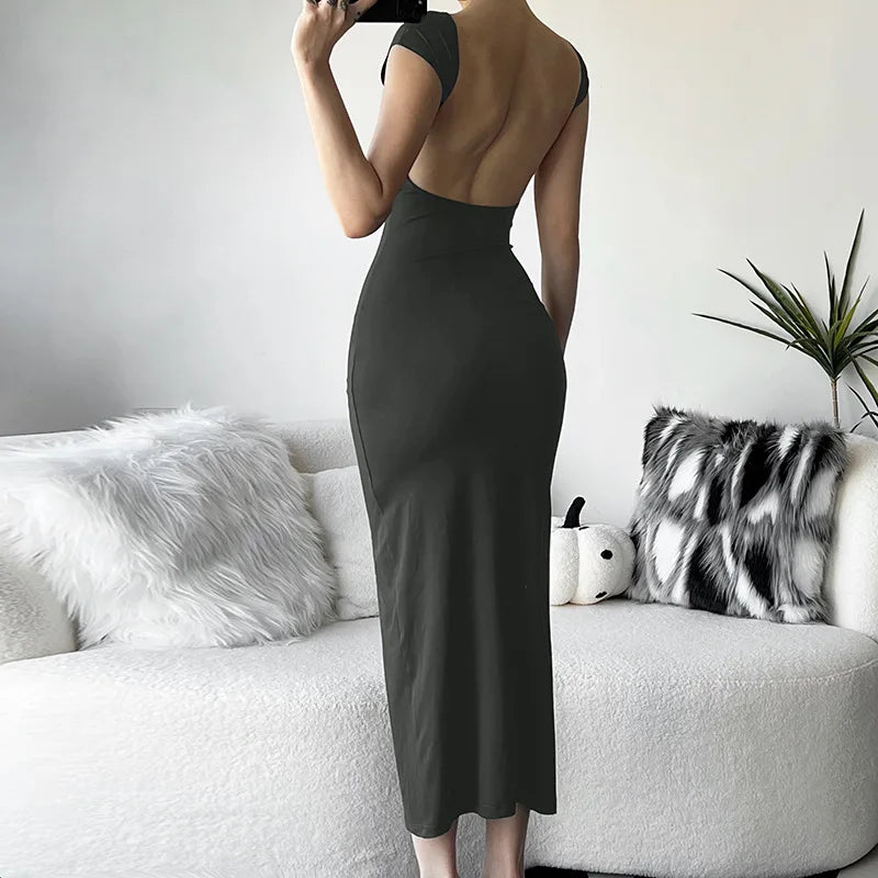 Fitted Maxi Dress with Open Back - Elia