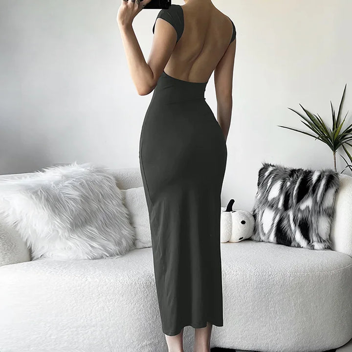 Fitted Maxi Dress with Open Back - Elia