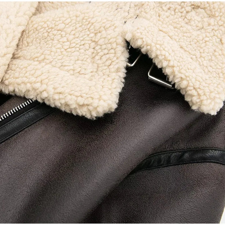 Oversized Leather Coat with Fur Lining - Kaya