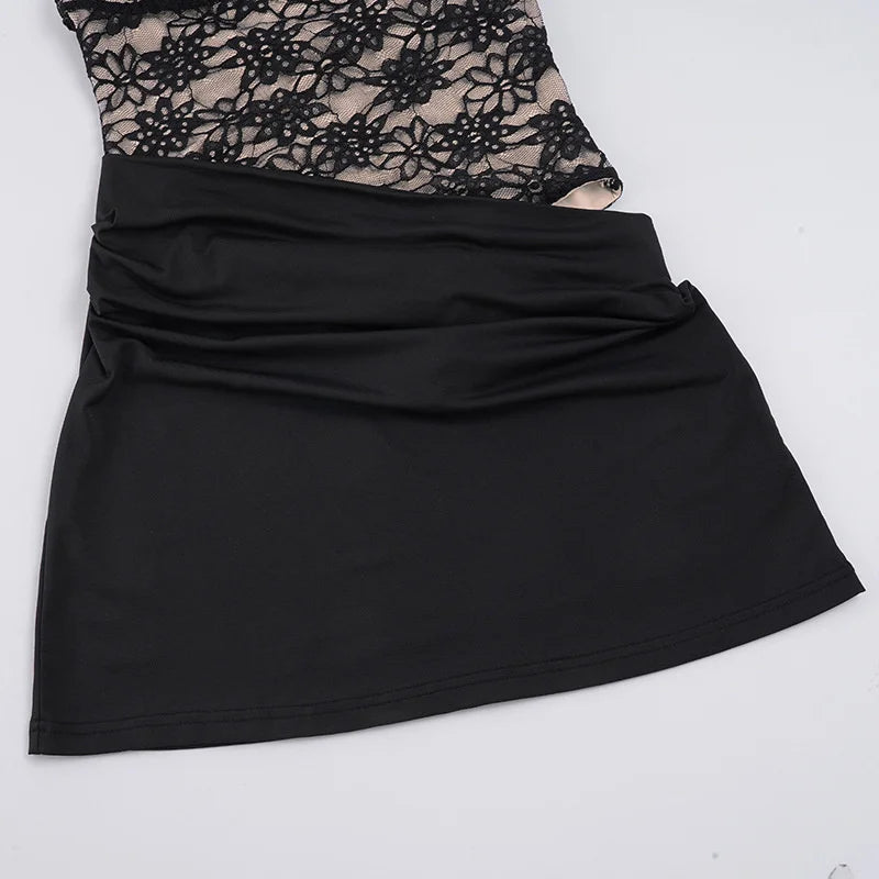 Mini pleated dress with lace bodysuit design - LISS