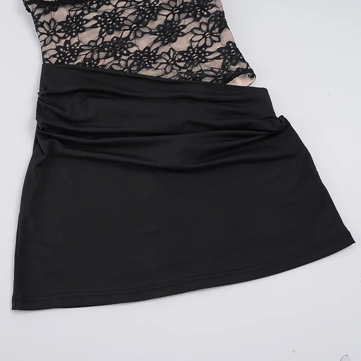 Mini pleated dress with lace bodysuit design - LISS
