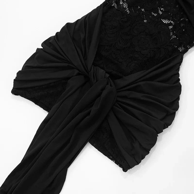 Lace mini dress decorated with trailing tie - Karin