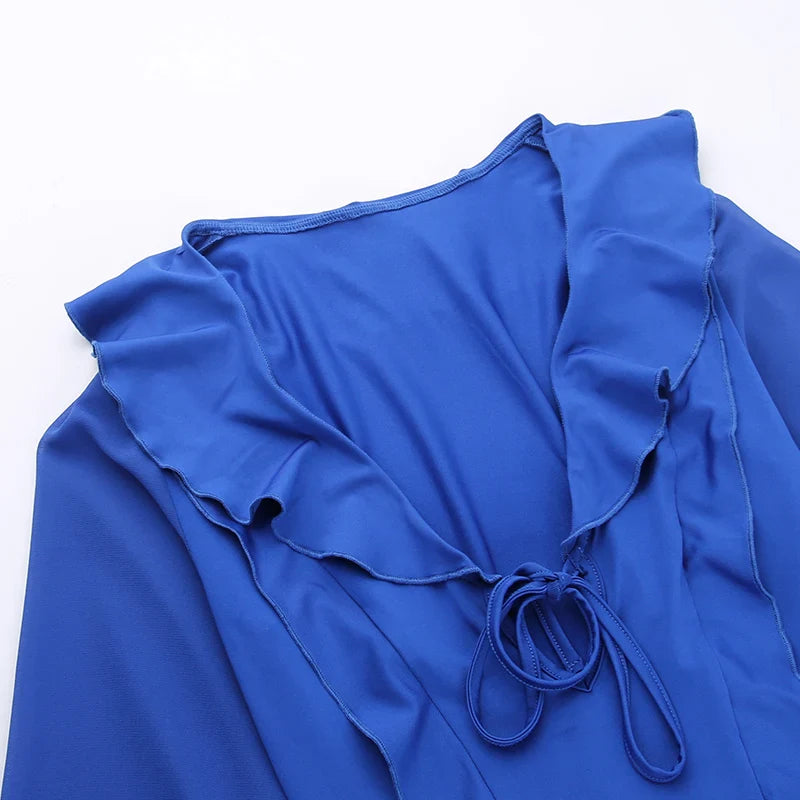 Mini Dress with Ruffle and Bell Chiffon Sleeves - Felis