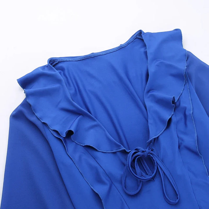 Mini Dress with Ruffle and Bell Chiffon Sleeves - Felis