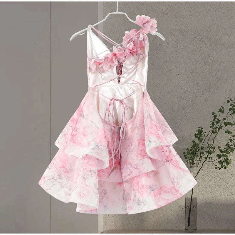 3D Floral Ruffled Mini Dress - Isabella