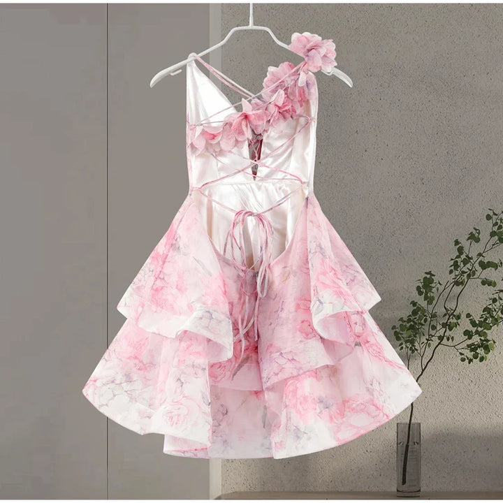 3D Floral Ruffled Mini Dress - Isabella
