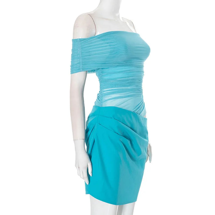 Mini dress with mesh design and off-shoulder - ALEX