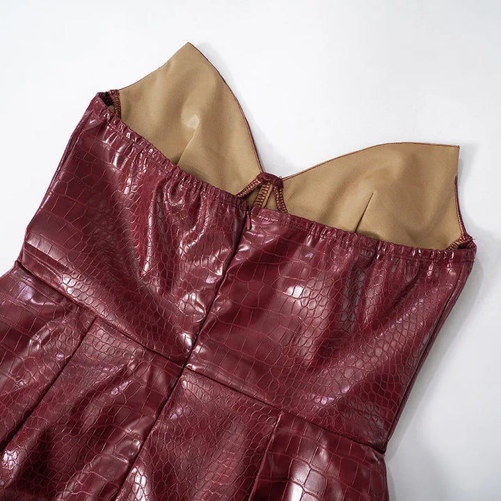 Strapless Faux Leather Mini Dress with Corset Design - Kailani
