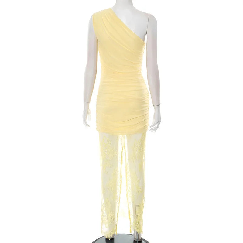 Maxi dress with ruching and lace design - Ameriza