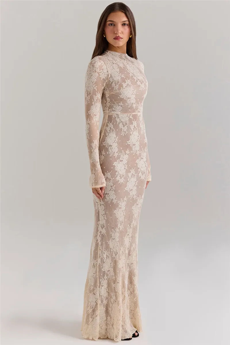 Modest maxi lace dress with opaque lining - Arbel