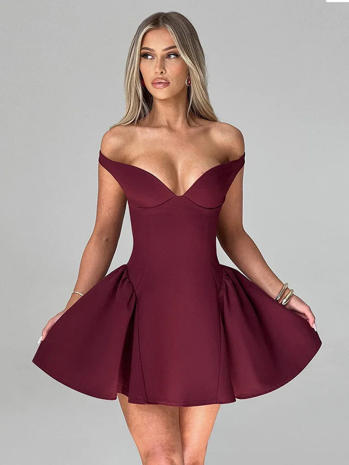 Mini A-line dress with open back and matching scarf decoration - Tamara