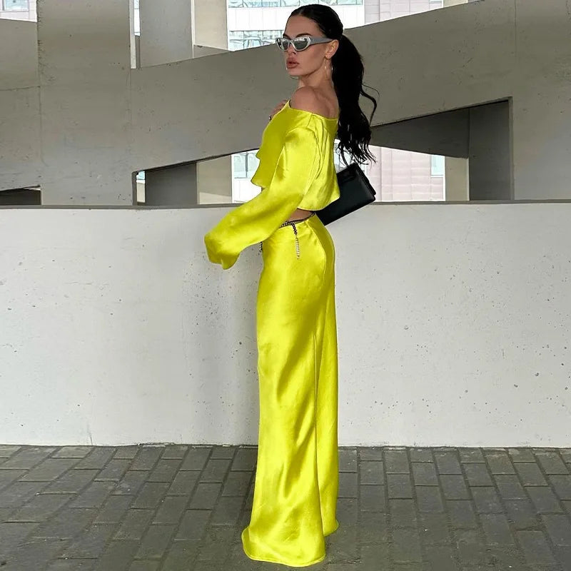 Two-piece satin set with blouse and maxi skirt - Daniela