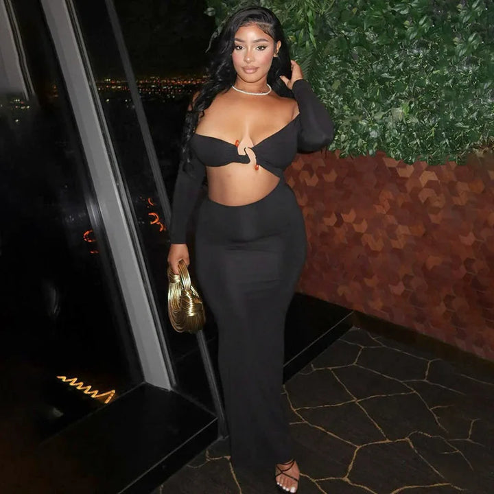Maxi dress with exposed midriff and buckle design - Talia