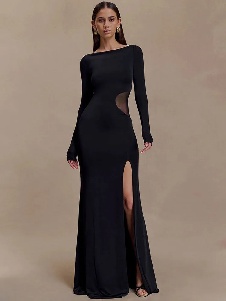 Maxi dress with slit and mesh design - ALONA