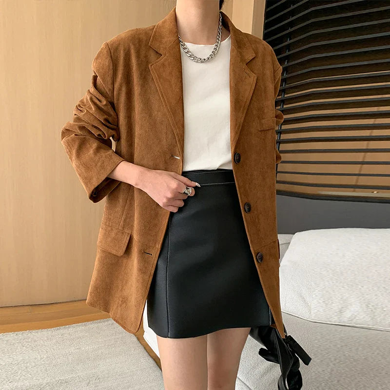 Suede Jacket with Button Details - Jale