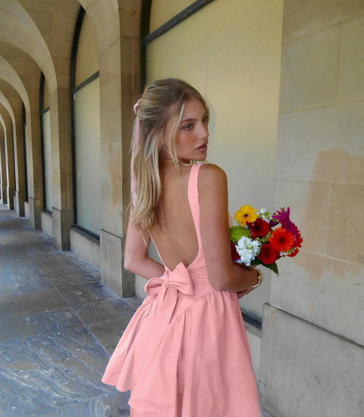 A-Line Mini Dress with Back Bow Tie - Linda