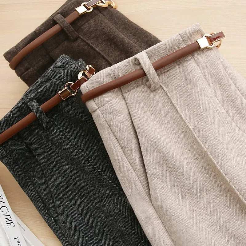 Tailored Wool Pants with Elegant Belt Detail