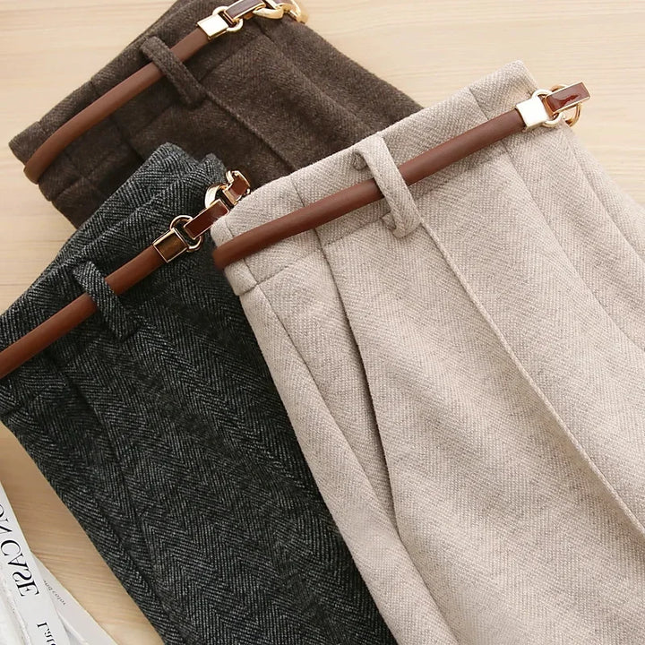 Tailored Wool Pants with Elegant Belt Detail