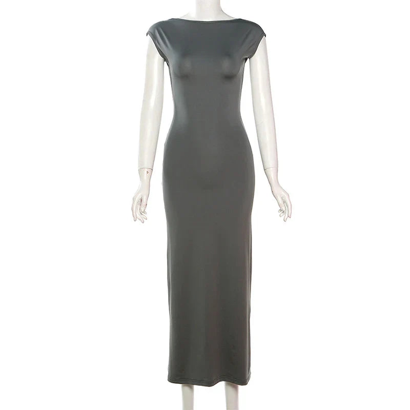 Fitted Maxi Dress with Open Back - Elia