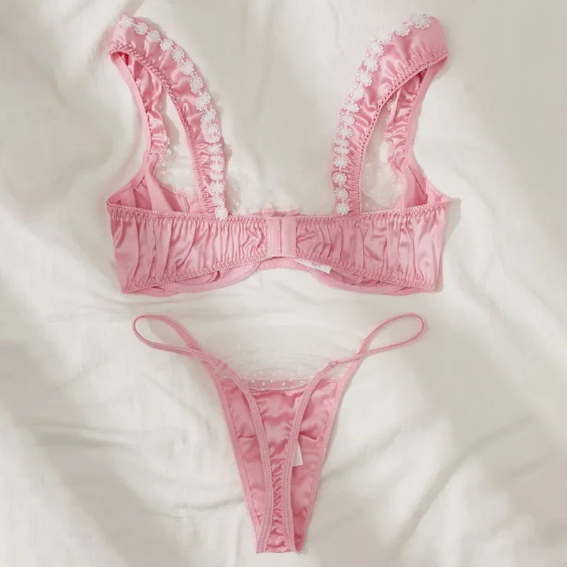 Satin Lingerie Set with Lace Detail - Adaline
