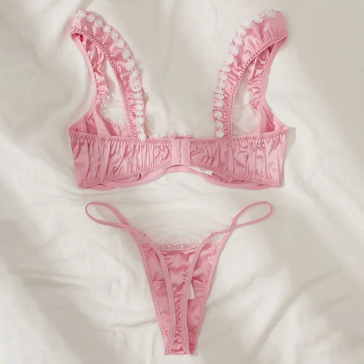 Satin Lingerie Set with Lace Detail - Adaline