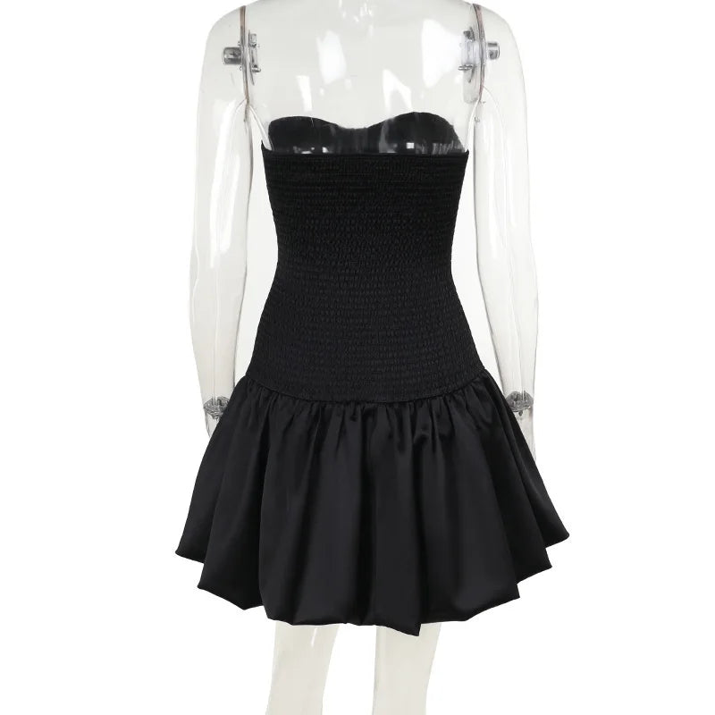 Strapless Satin Mini Dress with Balloon Ruching Design - BELLEN