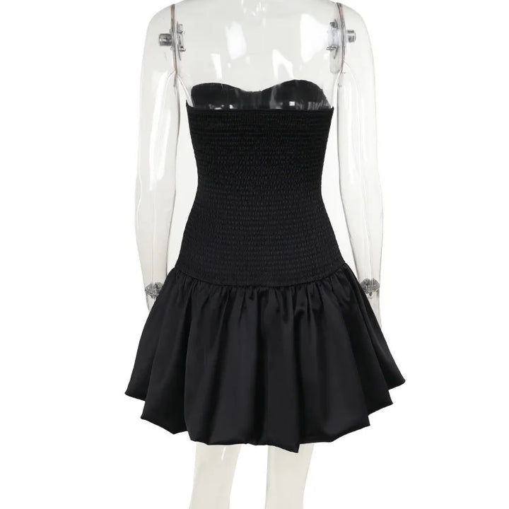 Strapless Satin Mini Dress with Balloon Ruching Design - BELLEN