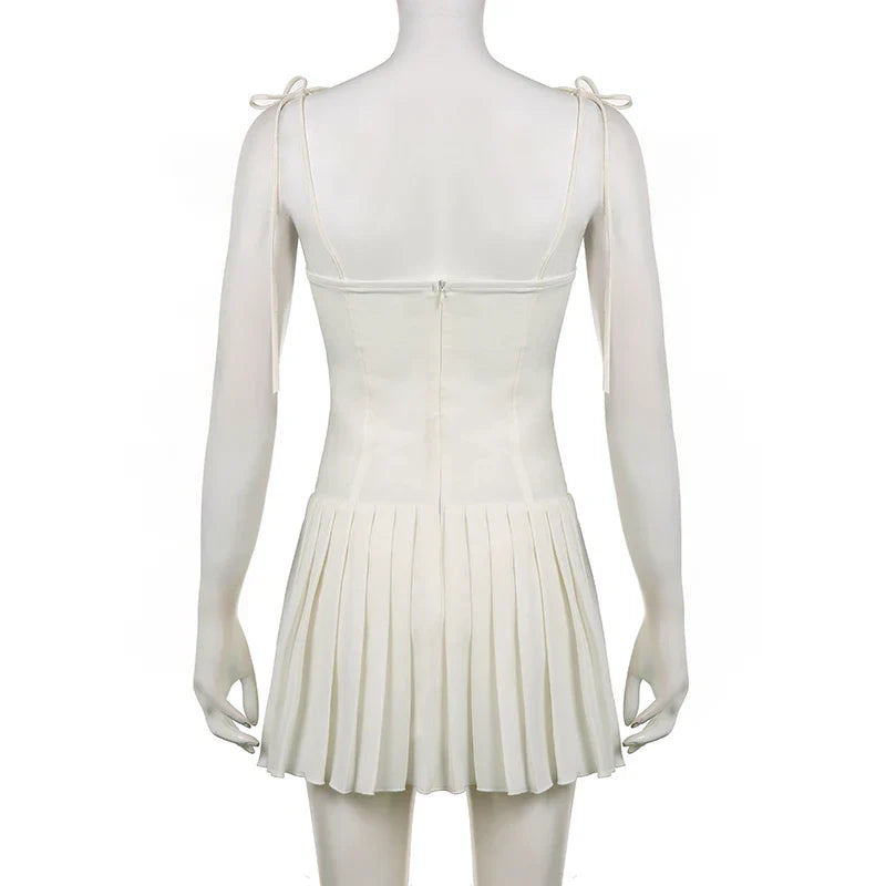 Mini Dress with Pin Closure and Tie Straps - Ronili