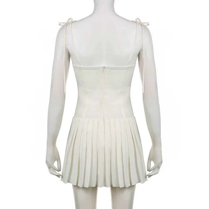 Mini Dress with Pin Closure and Tie Straps - Ronili