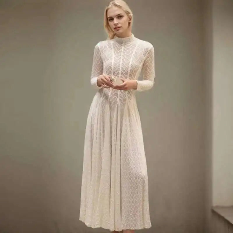 Elegant evening maxi dress with woven A-line design - Libby