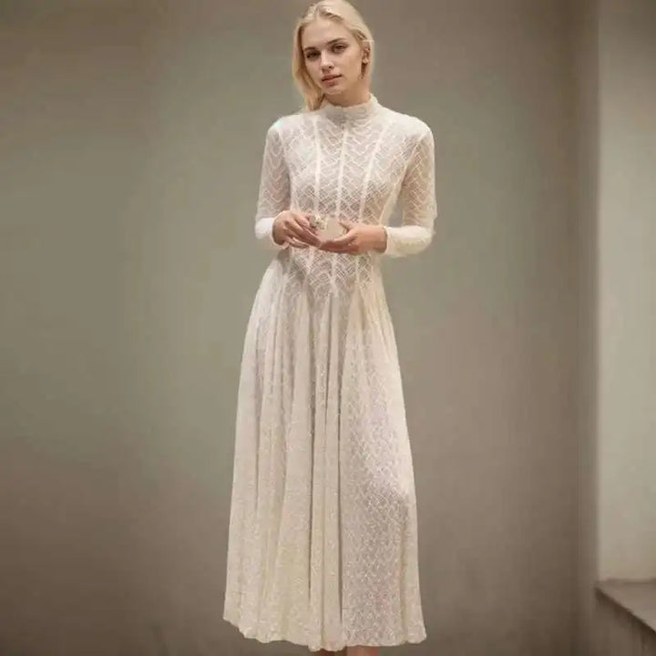 Elegant evening maxi dress with woven A-line design - Libby