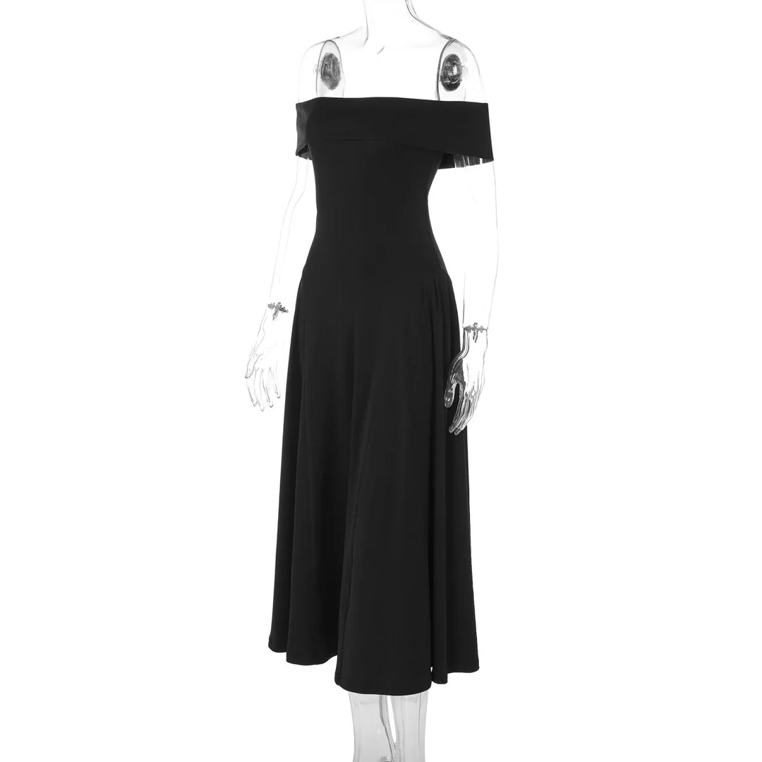 Midi A-Line Dress with Off-Shoulder Design - Ronal